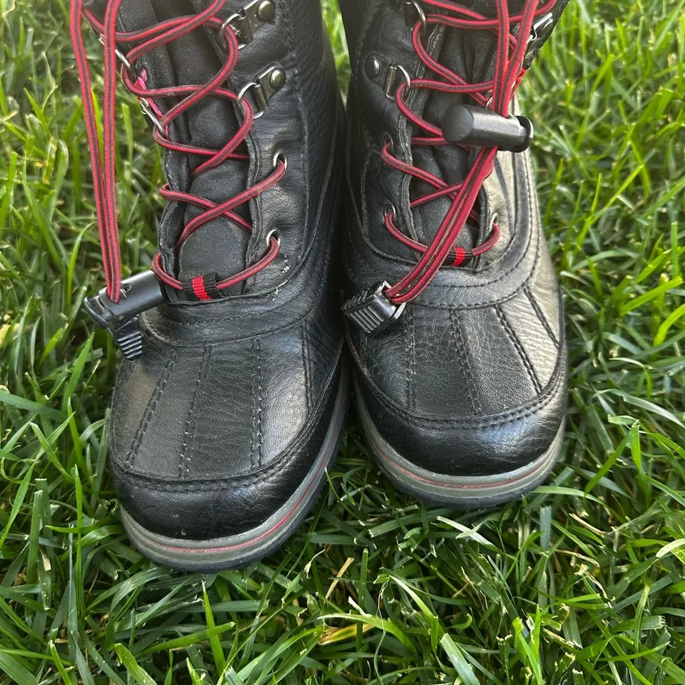 Totes Black and Red Rain & Snow Boots with Rugged Sole